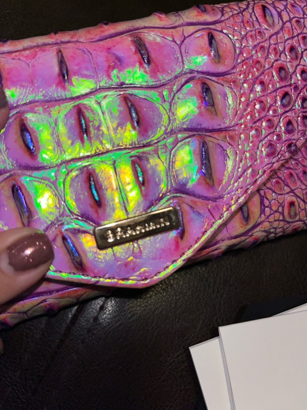 Brahmin Pink Iridescent Croc-Embossed Envelope Clutch wallet - Picture 11 of 15